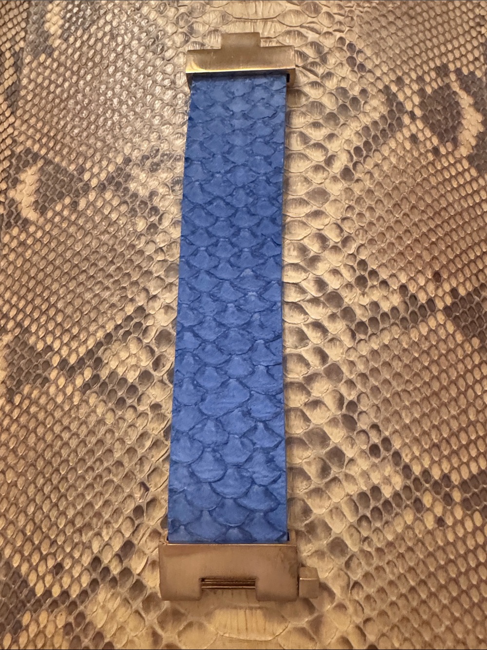 Blue Textured Bracelet with Metal Accents